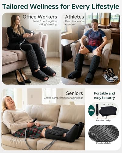 Snailax Leg Massager with Heat & Compression, 3 Modes and 3 Intensities and Manual Control, Gift