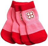 Petego Traction Control Indoor Socks for Dogs, Red/Pink, X-Small, Set of 4