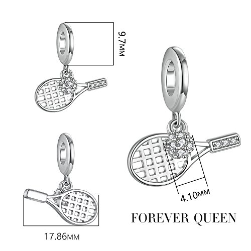 Women Tennis Charm for Pandora Charms Bracelet and Necklace, 925 Sterling Silver Tennis Ball Charms Tennis Racket Charm Sport Dangle Charm Bead CZ Pendant for Women Girl Jewelry  FQ00011