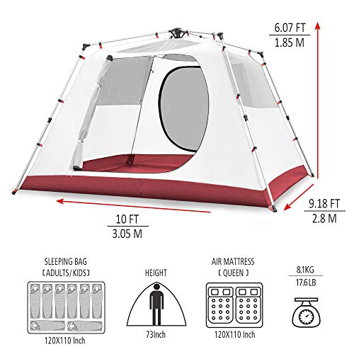 KAZOO Family Camping Tent Large Waterproof Pop Up Tents 6 Person Room Cabin Tent Instant Setup