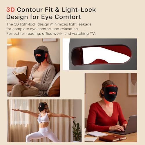 VRAIKO 9D LED Face Mask | Red Light Therapy Mask with 4 Modes, 328 LEDs, 3D Airflow Design & Light-Lock for Ultra-Comfortable Facial Spa | Premium Beauty Gifts for Women Men (Black)