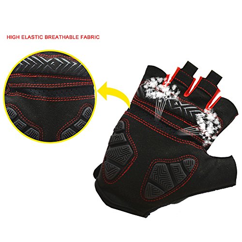 HuwaiH Bike Gloves Gel Pad Shock-absorbing | Anti-slip Outdoor Sports Riding Working Half Fingers Cycling Gloves Short Mountain Bicycle Motorcycle Gloves (Black Red, Large(Male)) - Thumbnail 5