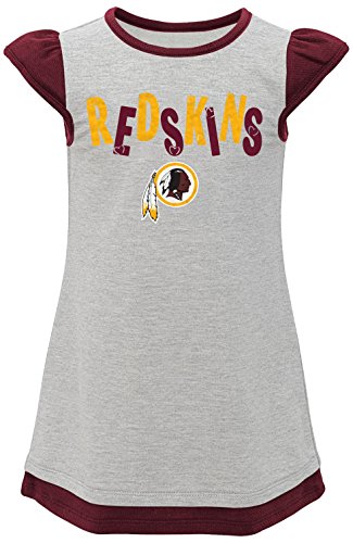 NFL Toddler First and Ten Cap Sleeve Dress-Heather Grey-3T, Washington Redskins