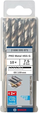 Bosch 10x PRO Metal HSS-G Twist Drill Bit Ø7.50mm Pack of 10 view 3