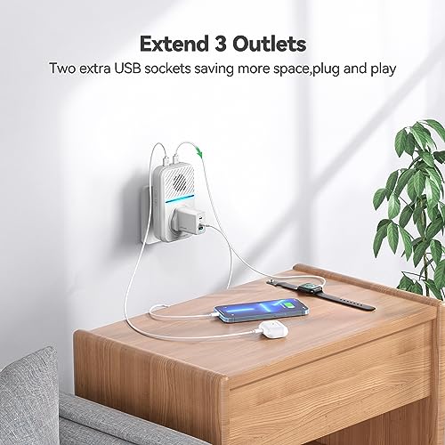 TECKNET 2-in-1 Plug-Through Wireless Doorbell with USB & AC Sockets, Self-Powered Doorbell, Doorbell & Charger in One, Save Your Wall Socket, 1300ft Range, IP65 Waterproof, 60 Chimes, LED Light Flash