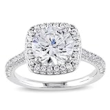 PORI JEWELERS .925 Sterling Silver Cushion Cut Halo Solitaire Engagement Ring- 2.45 Cttw cubic zirconia