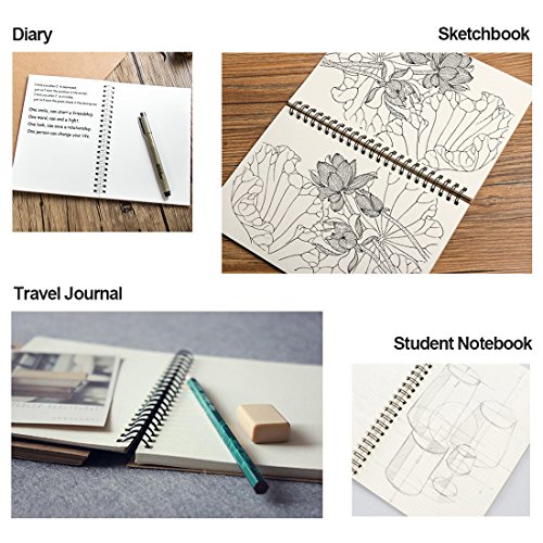 Soft Cover Spiral Journal Notebook (2-Pack), Alloyseed Wirebound Memo Notepads Blank Sketchbook Diary Notebook Planner Unlined Paper, 100 Pages, 50 Sheets (black+brown) - Thumbnail 4