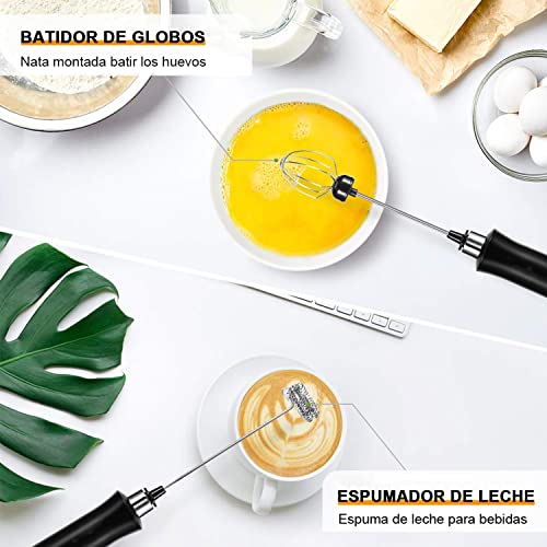 Bauihr Batidora de Leche Espuma, Espumador de Leche Recargable por USB, Batidor Electrico de Mano 3 velocidades Ajustables con 3 Batidores de Acero Inoxidable para Latte, Capuchino, Café, Matcha