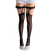 ShawGobow Striped Stockings,Thigh High Bow Tights For Women,Clown Burlesque Costume Night Club