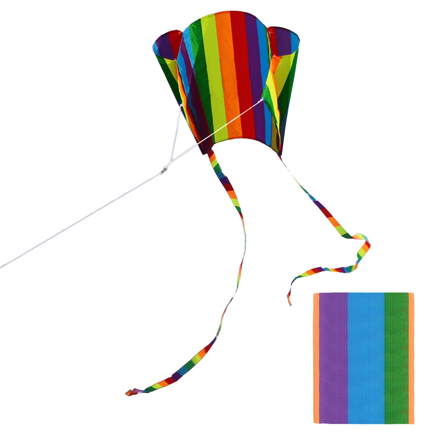 ktxaby Rainbow Kite,Colorful Kids' Kites with Two Long Flowing Tails,Kids Colorful Pocket Kite Toys,Easy to Fly Kites Complete with String Line,Ideal for Outdoor Activities(Stripe)