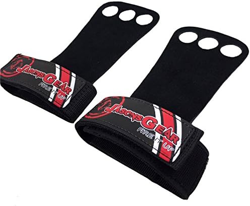 Jasons Gear 3 Hole Leather Hand Grip and Gymnastics Grips Crossfit Gloves WOD Gripers Palm Protection Weight Lifting Kettlebell (Large / X-Large)