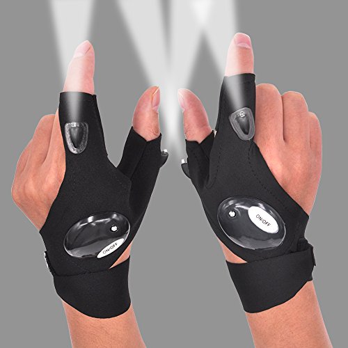 guante de linterna led guantes de pesca al aire libre con destornillador de correa elástica para reparar coches correr de noche pesca camping senderismo en lugar oscuro 