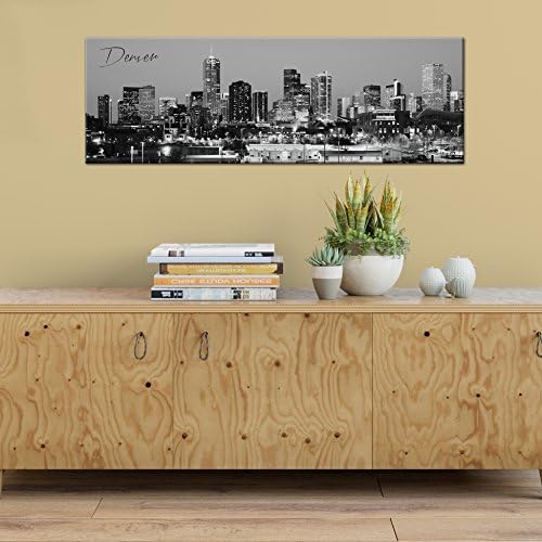 Black and White Panoramic Cities 24x8 Canvas Denver Stretched on .75 inch Stretcher Bars