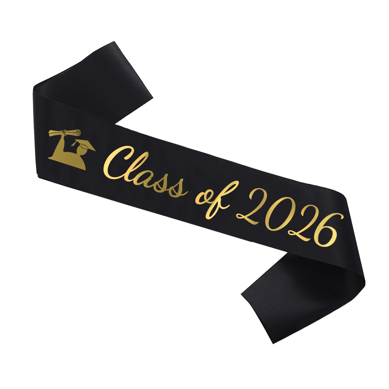 Tbay 2026 Black Graduation Sash Gold Glitter Letter “Class of 2026” Satin Sash for 2026 Graduation Party Supplies
