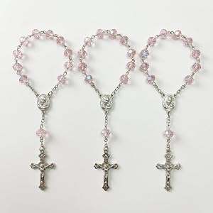 Chaf5dox 3 Pack Pink Car Rosary Silver Catholic Rearview Mirror Charm | Catholic Baptism Gift First Communion Favor Religious