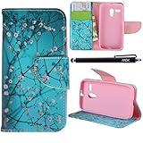Moto G Case (1st Gen), iYCK Premium PU Leather Flip Folio Carrying Magnetic Closure Protective Shell Wallet Case Cover for Moto G (1st Gen) with Kickstand Stand - Plum Blossom