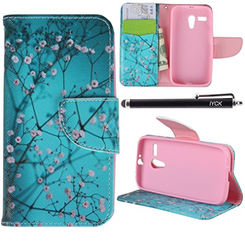 Moto G Case (1st Gen), iYCK Premium PU Leather Flip Folio Carrying Magnetic Closure Protective Shell Wallet Case Cover for Moto G (1st Gen) with Kickstand Stand - Plum Blossom