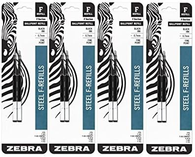 Value Pack Of 4 - Zebra Ballpoint F-Refills For F-301 Ultra,F-301 Pen, F-301 Compact, F-402 Pen, Fine Point, 0.7 Mm, Black, 4 Pack8 Refills