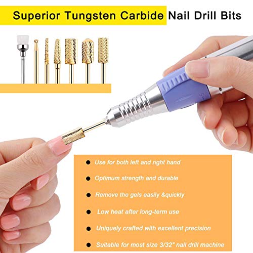 Makartt Carbide Nail Drill Bit Set 3/32 Gold Carbide Nail Drill Bit