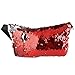 OULII Sports Bag Casual Bag Waist Pack Waist Bag Double Color Sequins Valentine's Day gift for women girls (Red + Silver)