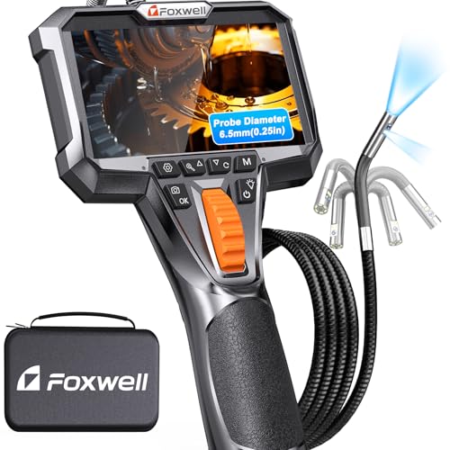 FOXWELL Y406D 6.5 mm Dual Lens Endoscope Camera with Light, 220° Two-Way Rotation Endoscope Camera, Movable Head, Endoscope Camera, 1.5 m Flexible Inspection Camera, Tube Camera for Car/Mechanics