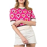Heart Cropped Sweaters for Women Holiday Short Puff Sleeve Knitted Shirt Valentine's Day Cute Graphic Top with Bows