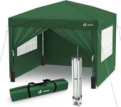VOUNOT 3m x 3m Pop Up Gazebo with Sides, Weight Bags & Carry Bag, Green
