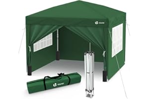 VOUNOT 10 * 10ft Pop Up Gazebo Tent, Canopy Tent for Parties with Sides & 4 Weight Bags & Carry Bag, Marquee Garden Party Tent Outdoor, Green