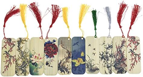 10 PCS Flower and Bird Themed Bamboo Chinese Style Bookmarks for Kids School Study Decoration Souvenirs Business Christmas Birthday GIF