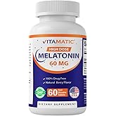 Vitamatic Melatonin 60 mg Fast Dissolve Tablets - 60 Vegan Natural Berry Flavor Tablets - Non-Habit Forming - Non-GMO, Gluten Free (1 Bottle)