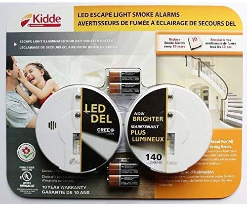 (2 Pack) Kidde Smoke/Fire Alarm with Hush and Safety CREE LED Escape Light