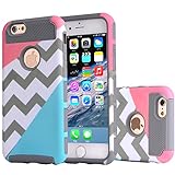 iphone 6 case,BAISRKE[2in1] Heavy Duty Hybrid Hard Case for Apple Iphone 6, 6s, 6g, 6th Generation,Powder Blue Mint Teal and Coral Pink Split Chevron Design Cover (Gray Silicone Shell)