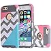 iphone 6 case,BAISRKE[2in1] Heavy Duty Hybrid Hard Case for Apple Iphone 6, 6s, 6g, 6th Generation,Powder Blue Mint Teal and Coral Pink Split Chevron Design Cover (Gray Silicone Shell)