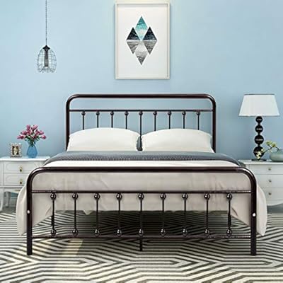Amazon Com Dumee Metal Bed Frame Queen Size Platform With Vintage Headboard And Footboard Sturdy Metal Frame Premium Steel Slat Support Antique Brown Furniture Decor