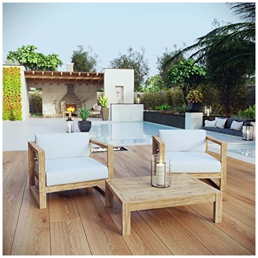 Modway Upland Teak Wood Outdoor Patio 3Piece Sectional Sofa Set with