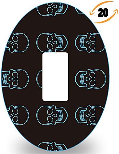 Dexcom Patches , New GENERATION Lexcam Adhesive Tapes, Pre-Cut for G4 &amp; G5, Color Black Skulls, Pack of 20