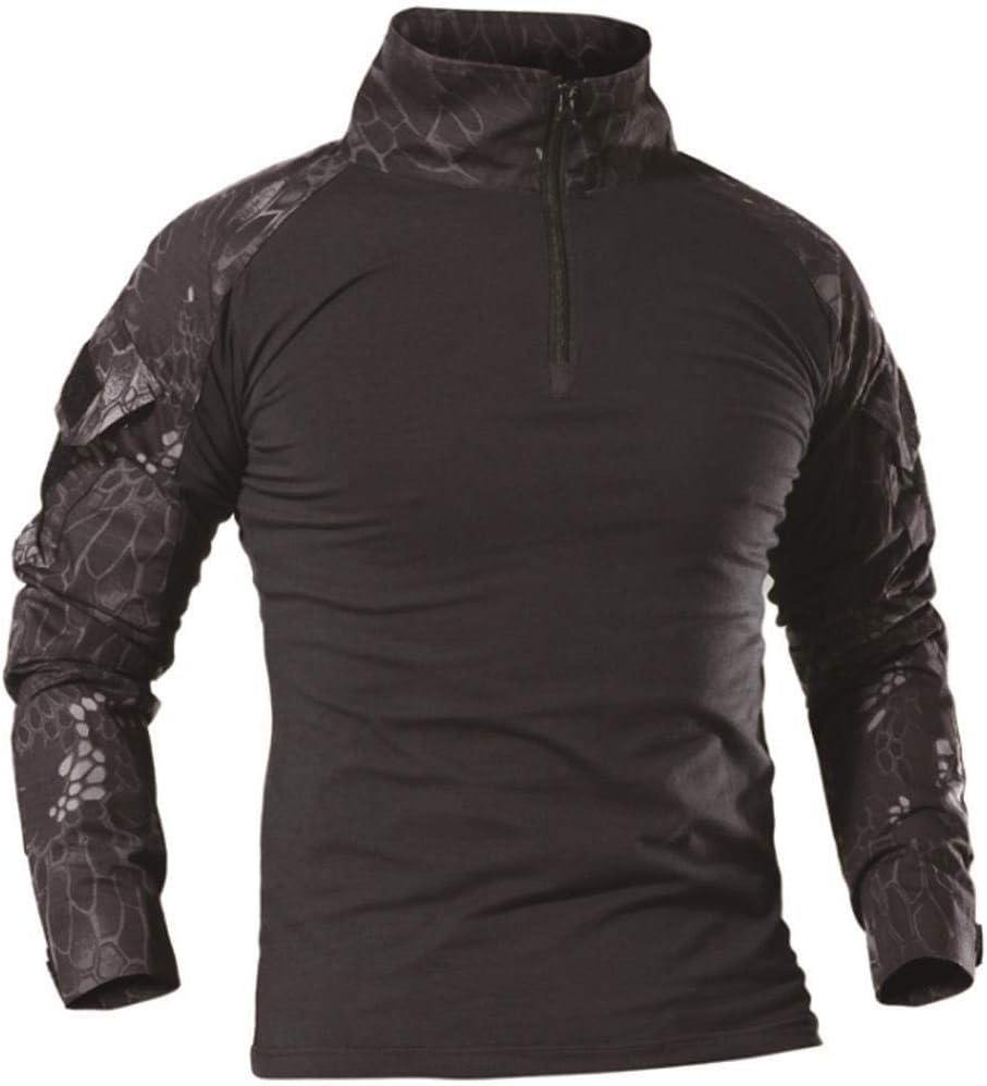 AKARMY Men's Tactical Military Army Combat T-Shirt Long Sleeve Slim Fit Camo Shirt with 1/4 Zipper