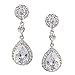 EVER FAITH Austrian Crystal Zircon Elegant Floral Teardrop Dangle Earrings Clear Silver-Tone