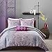 Mi Zone Keisha Comforter Set Full/Queen Size - Fuchsia, Grey, Paisley Damask – 4 Piece Bed Sets – Peach Skin Fabric Teen Bedding for Girls Bedroom