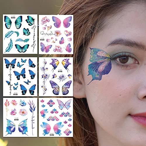 14 Sheets Glitter Butterfly Temporary Tattoos Sticker For Women Girls