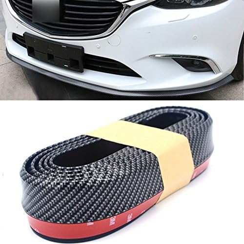 TTN Black Carbon Fiber Universal 8.2 ft Car Front Bumper Rubber Skirt Protector Lip Splitter Body Spoiler