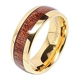 100S JEWELRY Mens Wedding Bands Tungsten Rings Koa Wood Inlay 14k Gold Plated Size 6-16