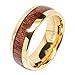 100S JEWELRY Mens Wedding Bands Tungsten Rings Koa Wood Inlay 14k Gold Plated Size 6-16