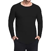 YTD Mens Long Sleeve Muscle T Shirts Casual Crewneck Raglan Tops Longline Ribbed Tee Shirts for Gym Workout