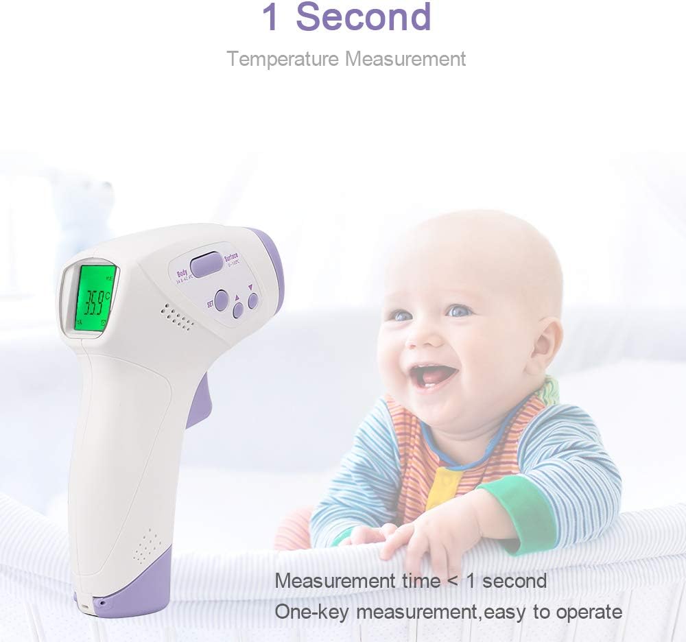 Kukakoo Ear and Forehead Thermometer丨Home Digital Non-Contact IR Infrared Thermometer Forehead Body Temperature Meter for Baby Kids Adults Indoor Outdoor White + Purple
