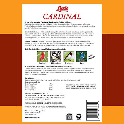 Lyric Cardinal Wild Bird Seed Sunflower & Safflower Premium Bird Food