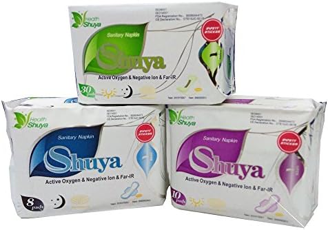 SHUYA Active Oxygen Far-IR Anion Sanitary Towels with Self-test Card per pack( 3Packs)