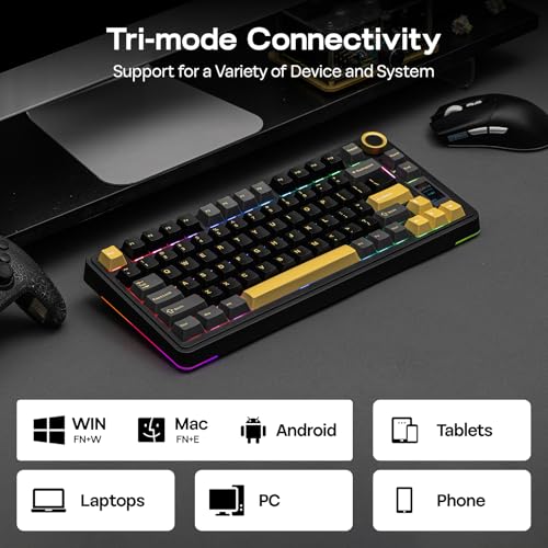 EPOMAKER X Aula EA75 MAX Wireless Gaming Keyboard with Screen & Knob, 5000mAh, Hot-Swap, Lubed Switches, RGB Backlit, Creamy Gasket, 75% Mechanical Keyboard (Black, Ice Vein Switch)