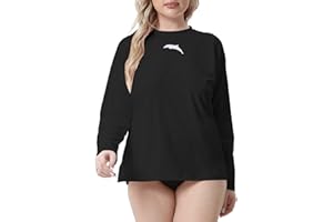 Halcurt Women's Plus Size Long Sleeve Rash Guard Shirts Swim Top UPF50+ Sun Protection Loose Fit Quick Dry Swimsuit