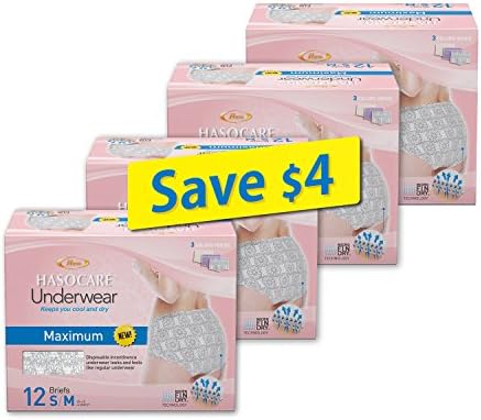 HASOCARE Breathable Incontinence Underwear For Women, Maximum Absorbency , Samll/Medium, 48 Count (4packs x 12)